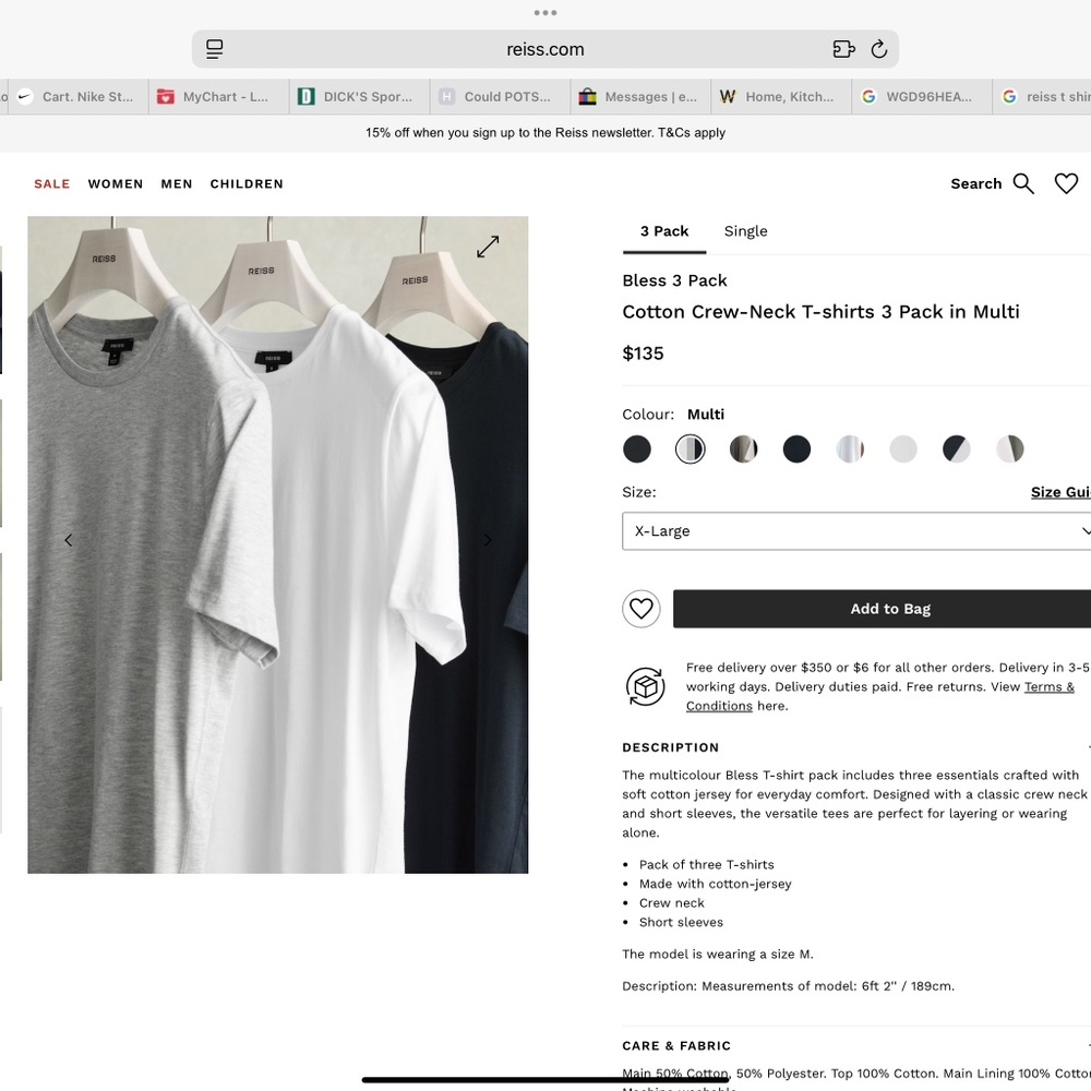 REISS COtton CREW NECK T-SHIRTS BOX OF THREE
